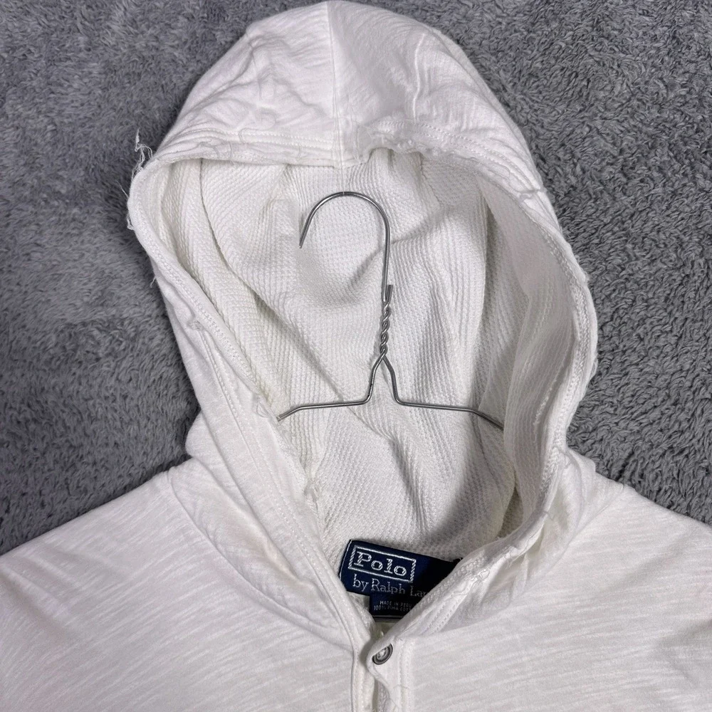 Vintage Polo Ralph Lauren Hoodie Mens LHenley Pima Cotton Thermal Double Layer